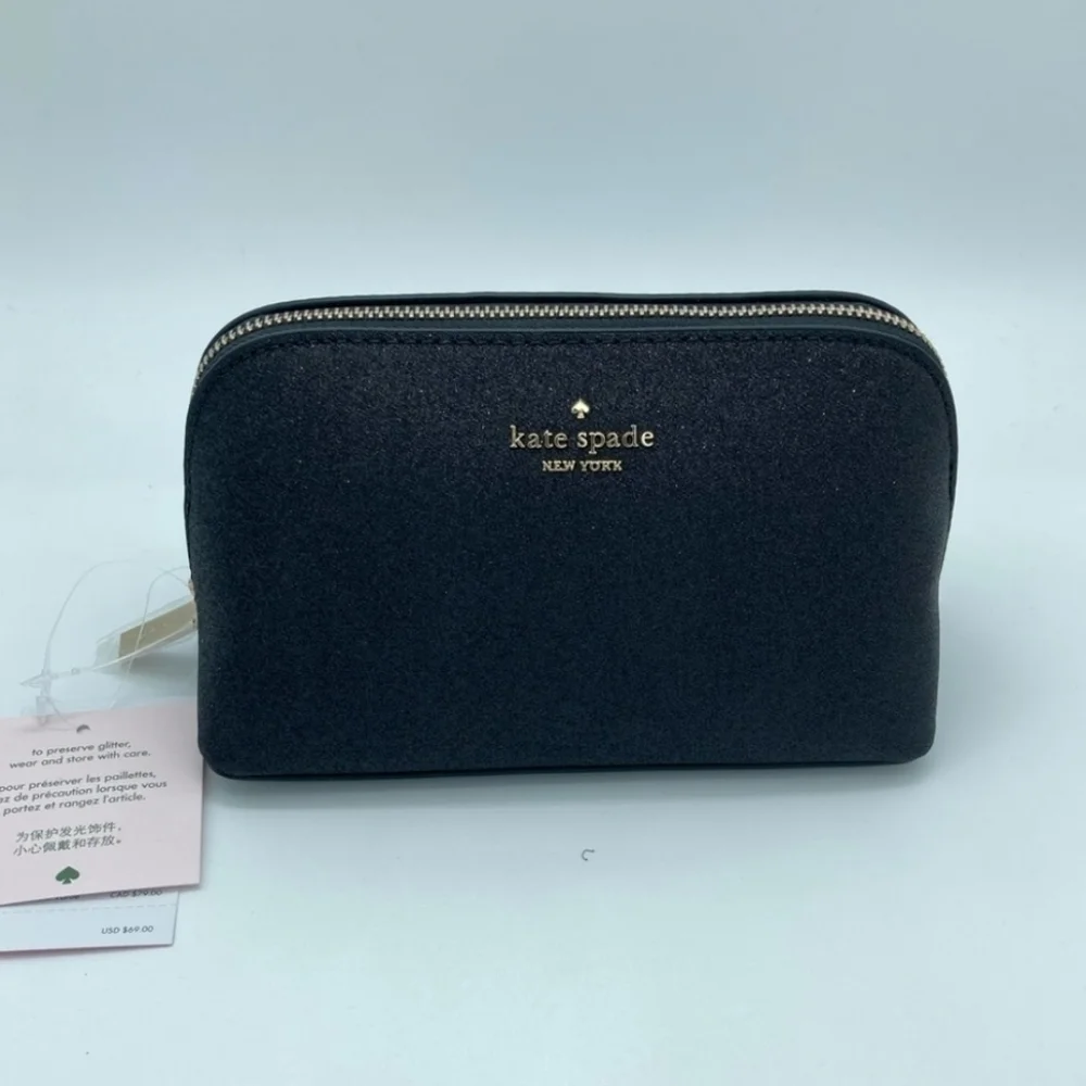 Kate Spade Black Glitter Small Cosmetic Bag